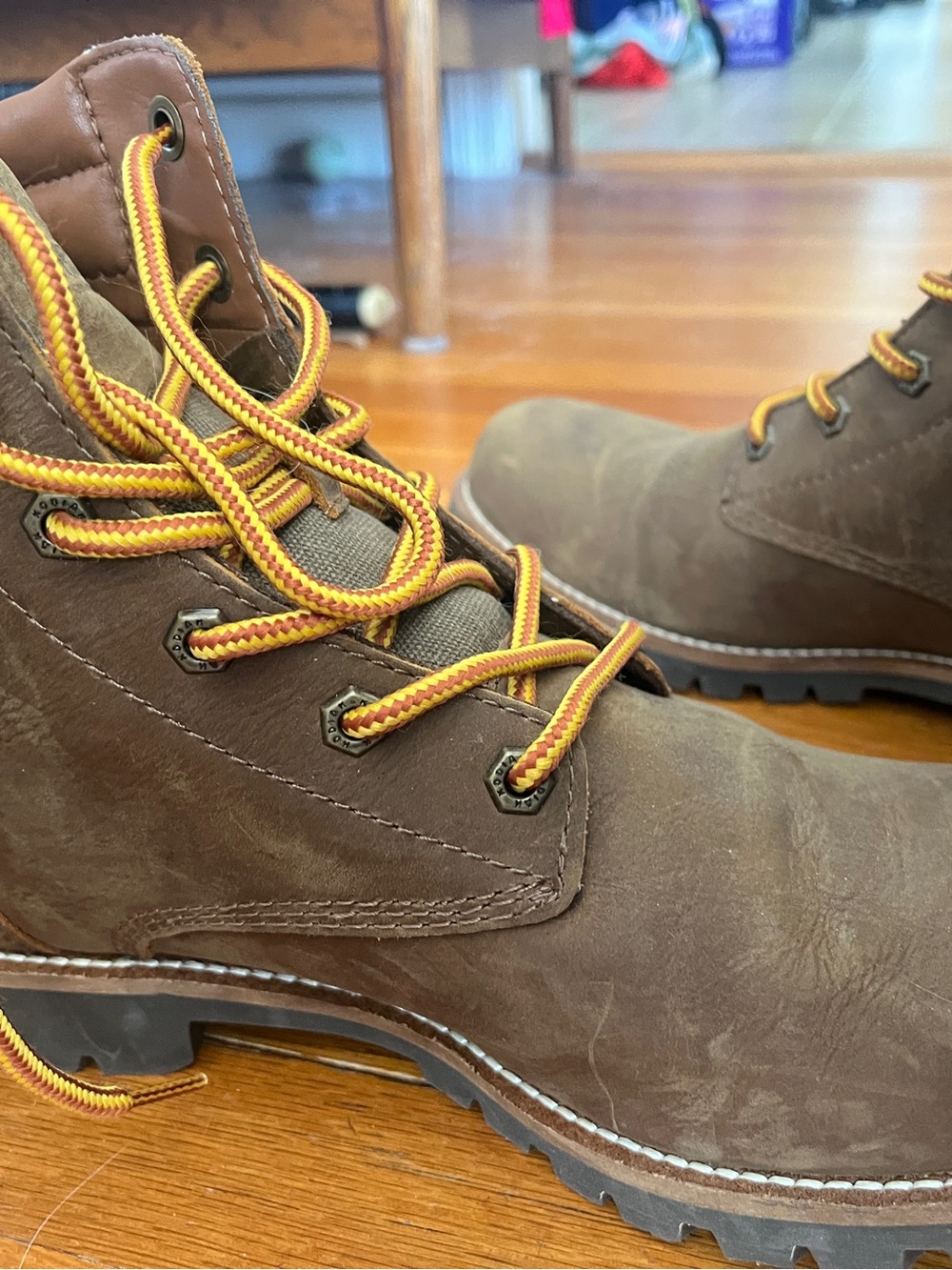 Men's Kodiak Brown Leather Work Boots with Yellow Contrast Laces - Picture 10 of 10